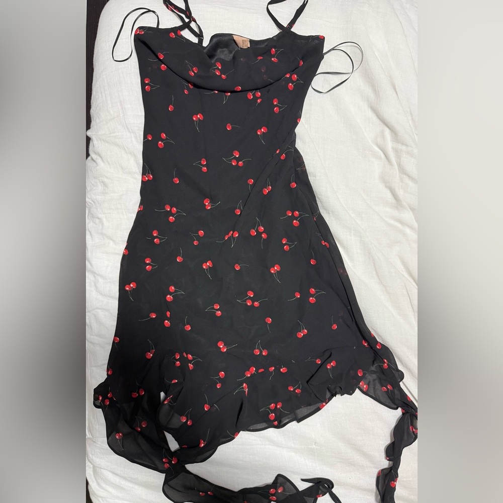 Elegant Black Cherry Print Dress